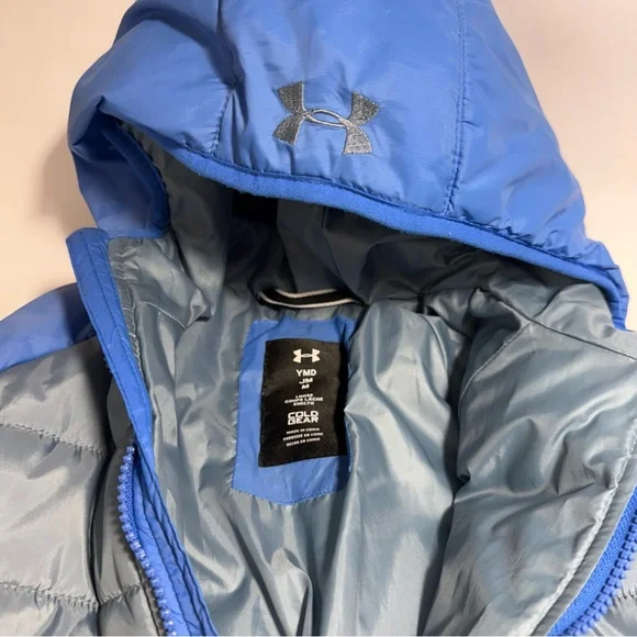 Under Armour Blue and Gray Youth Hooded Puffer Jacket Size M - Picture 4 of 13